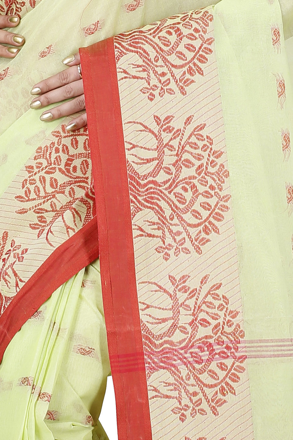 Olive Green Pure Cotton Somaya Tant Saree (1042)